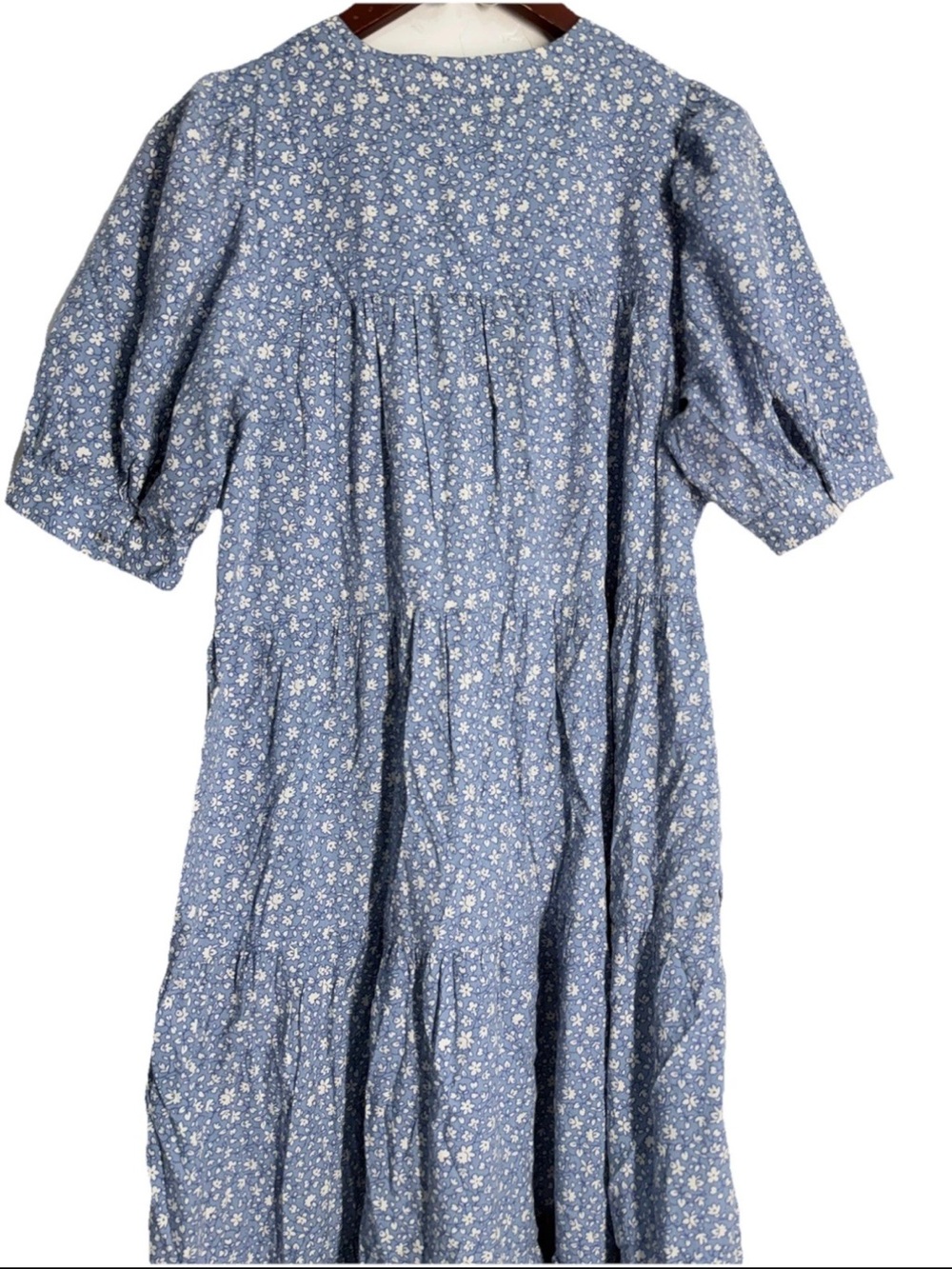 Madewell Midi Dress Embroidered Puff Sleeve Blue Ruffled M Cottage NH076 - Picture 15 of 15